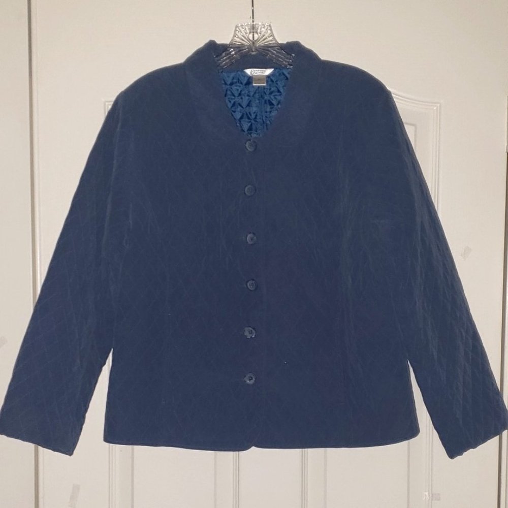 Christopher Banks Womens XL Jacket Navy Button Up Long Sleeve Collar Quilted